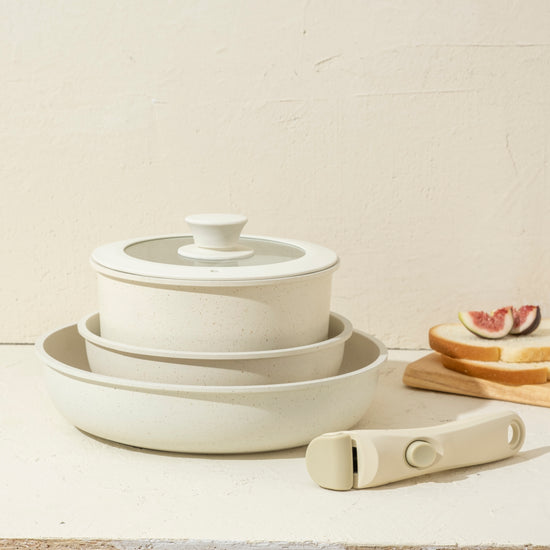 CAROTE 5-Pc. Nonstick Cookware Set ~ Detachable Handle ~ Granite