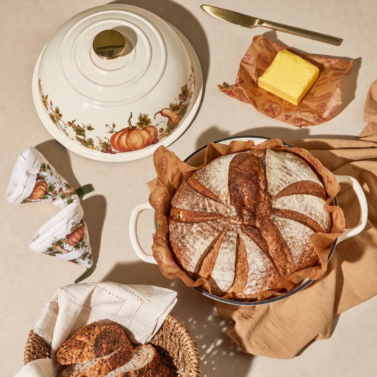 Pumpkin-Shape 7-Piece Enameled Bread Oven Set