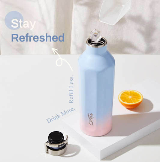 CAROTE Insulated Water Bottles, Water Bottle with Lid, Standard Mouth Water Bottle with Flex Cap, 20Oz, Blue-Pink Gradient