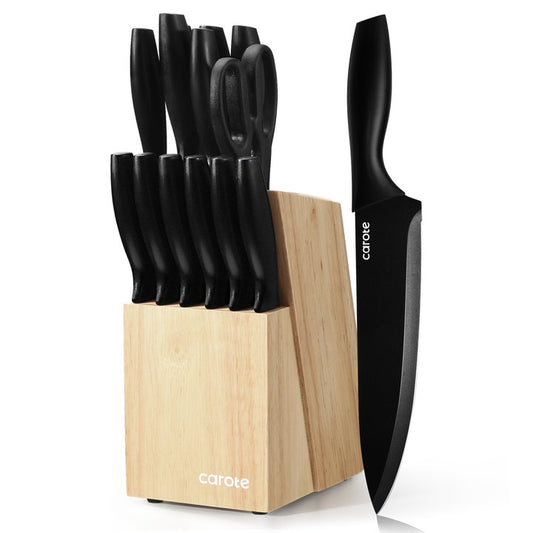 Carote 15pcs fw knife set with block-black