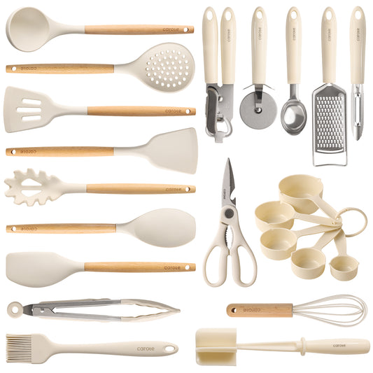 Carote 22pcs Silicone Cooking Utensils Set, 446°F Heat Resistant Kitchen Utensils Gadgets Set, Spatula, Turner, Whisk, Tongs
