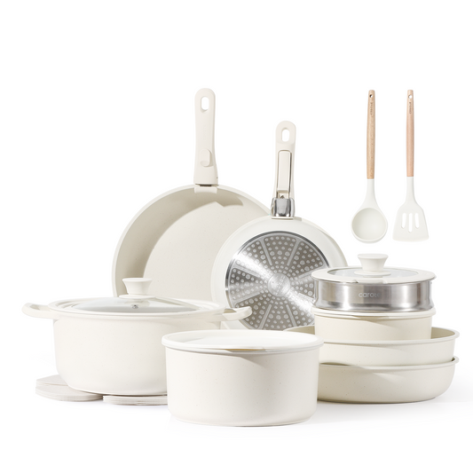 Carote 22pcs cookware set with detachable handle with stock pot-white
