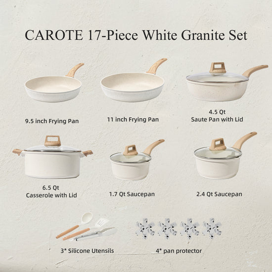 Carote Nonstick Pots and Pans Set, Granite Stone Kitchen Cookware Sets  (Black, 6 Pcs) 