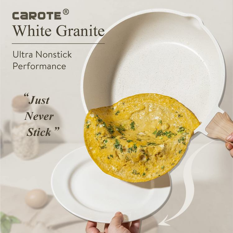 Carote Nonstick Pots and Pans Set, 17 Pcs Granite Stone Kitchen Cookware Sets (White)