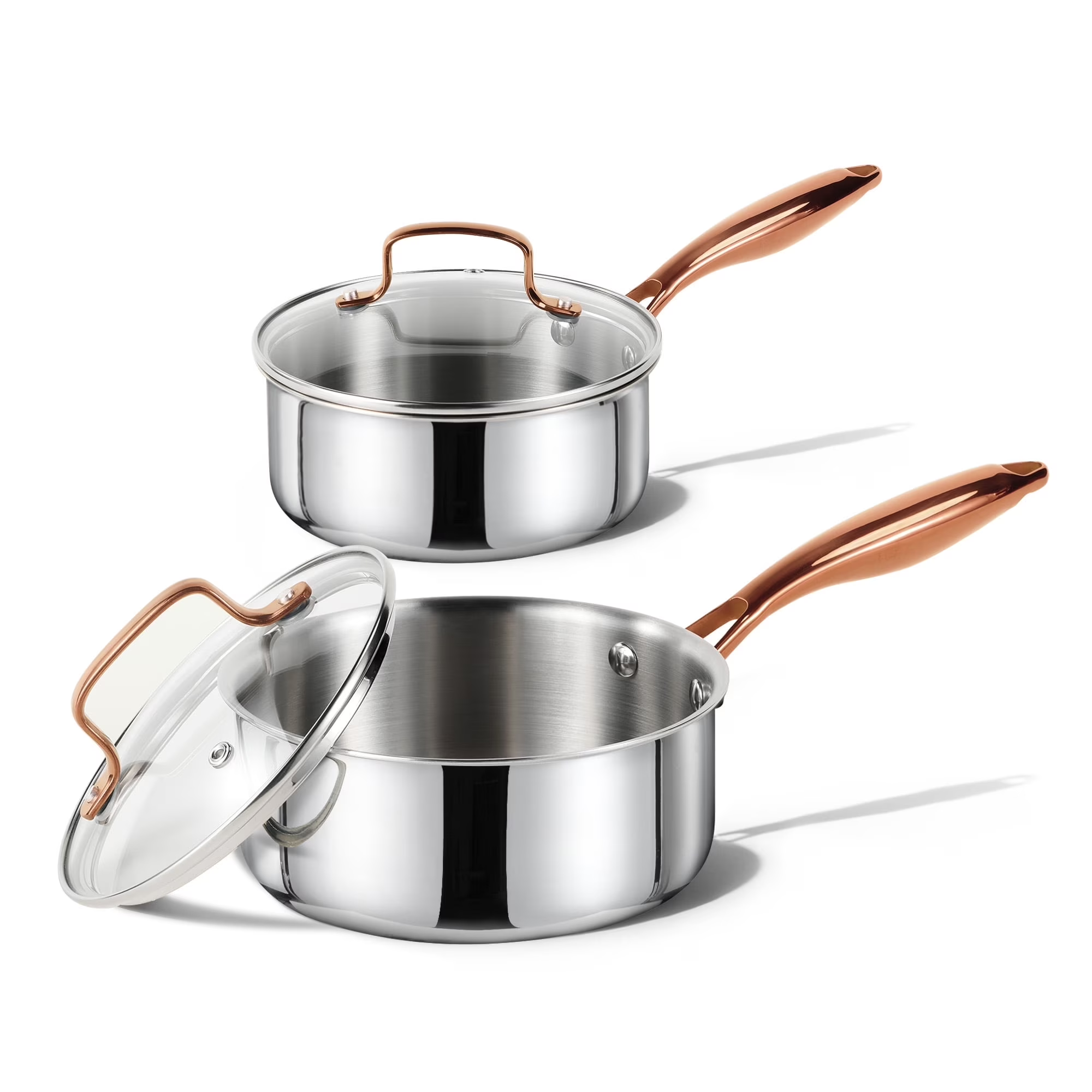 Carote 1.5QT & 3QT Tri-Ply Stainless Steel Saucepan Set with Lids, Small Induction Cooking Pot