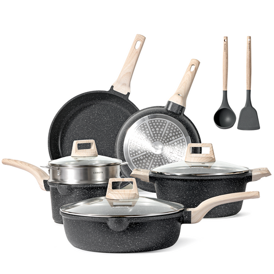 Carote Nonstick Pots and Pans Set, 11 Pcs Induction Kitchen Cookware Sets (Black Granite)
