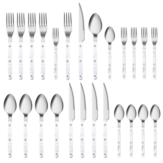 CAROTE 20 件銀器套裝，4 件白色餐具套裝，不銹鋼廚房用具套裝，家用餐具套裝