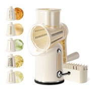 CAROTE Rotary Cheese Grater with Hand Crank & Strong Suction Base, Preservea 5 in 1 Rotary Grater Vegetable Slicer for Kitchen, Cheese Shredder and Food Chopper with Container, 5 Sharp Blades