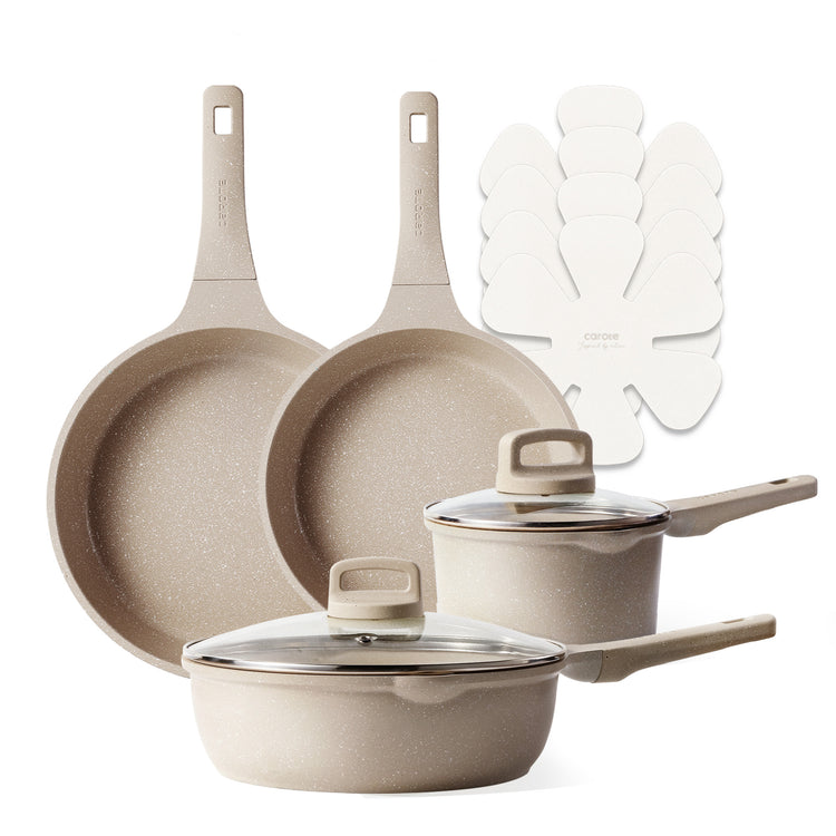 CAROTE Pots and Pans Set Nonstick, Cookware Set Non Stick, Induction Cookware Sets, Kitchen Cooking Set with Stay-Cool Handles, 10 Piece