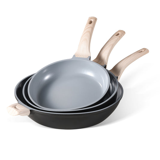CAROTE 3 frying pans, pans non stick set grey