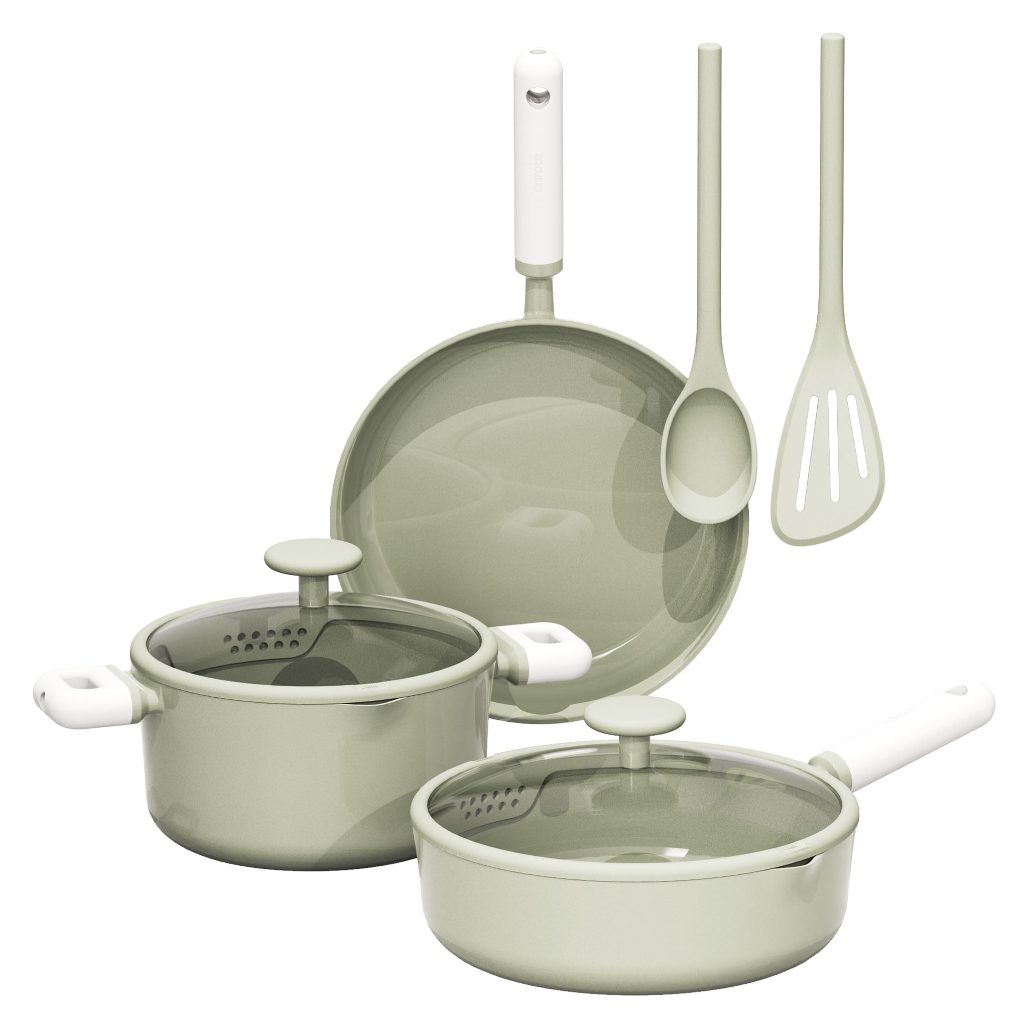 CAROTE Pots and Pans Set Nonstick, Ceramic Cookware Set, Green Cooking Set Kitchen Induction Set with Steamer, PFAS PTFE Free,9 Piece