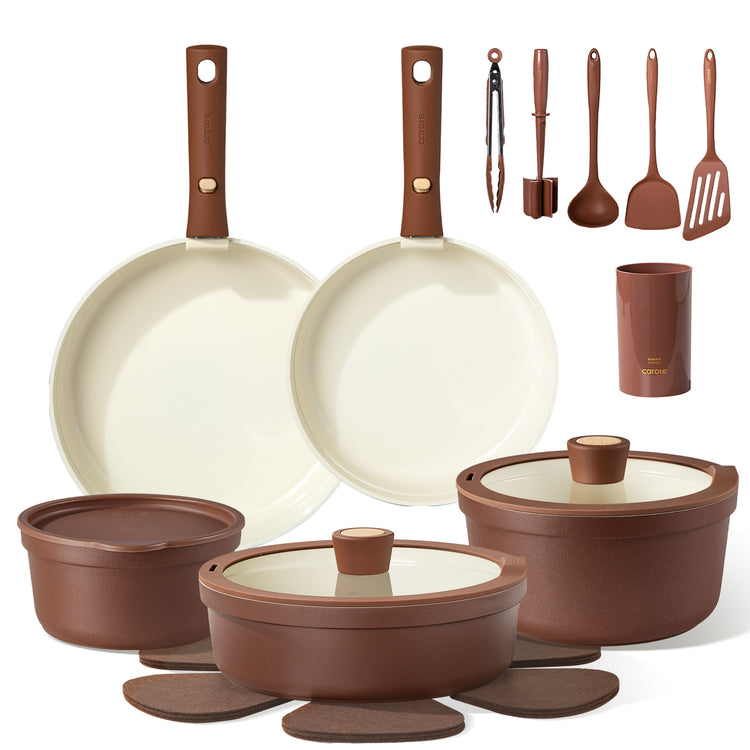 CAROTE 22pcs Ceramic Cookware Set with Kitchen Essentials, Detachable Pots and Pans Set Non Stick, Non Toxic Oven/Dishwasher Safe, Induction Cooking, Gift Set, Includes Knife/Utensil Set