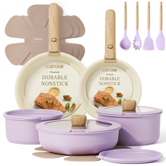 CAROTE 19pcs purple Nonstick Kitchen Cookware Sets, 19pcs Pots and Pans Set Non Stick