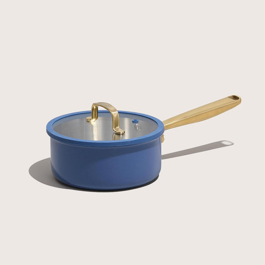 CAROTE 2QT Fully-Clad 3-Ply Stainless Steel Sauce Pan with Lid Small Kitchen Pot,Outer Ceramic Layer,Even Heating, Fits all stoves,Oven & Dishwasher Safe,Stay Cool Handle,Blue