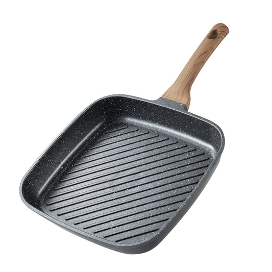 Carote 11 Inch Nonstick Grill Pan for Steak - Premium Granite Nonstick Coating, Square Grill Skillet, Indoor Outdoor RV Camping Use, Gas & Induction Safe, All Stovetops Compatible, PFOA Free, Black