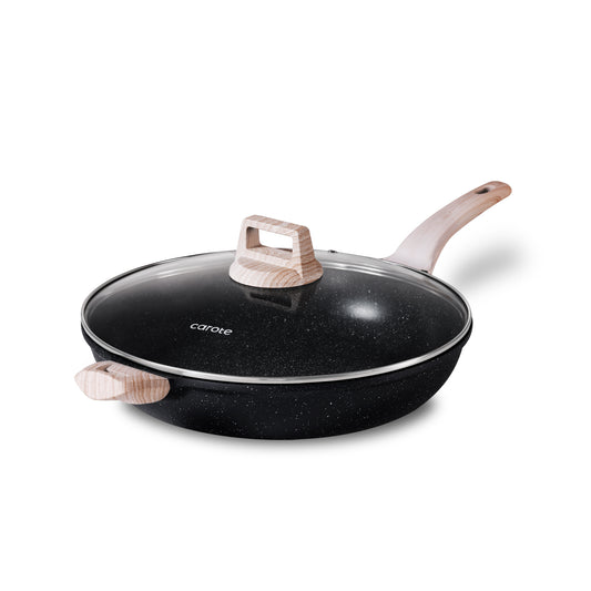 CAROTE Non Stick Frying Pan Skillet,12.5" Nonstick Skillet with Glass Lid, Granite Cookware Chef's Pan, PFOA Free (Classic Granite, 12.5-Inch)