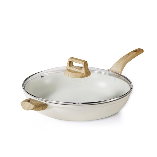 CAROTE 12.5 Inch Non Stick Frying Pan with Lid,White Granite Nonstick Skillet Omelet Pans, Egg Pan Granite Cookware, PFOS & PFOA Free