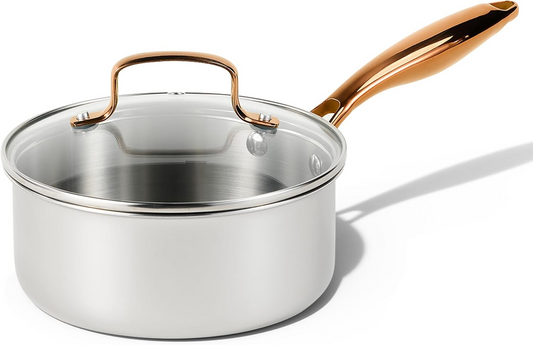 CAROTE 2Qt Classic Stainless Steel Sauce Pan with Lid Nonstick Saucepan Non Stick Sauce Pots Cooking Pot with Pour Spout, Easy to Clean, Small Kitchen Pots Induction Pot, PFOA FREE