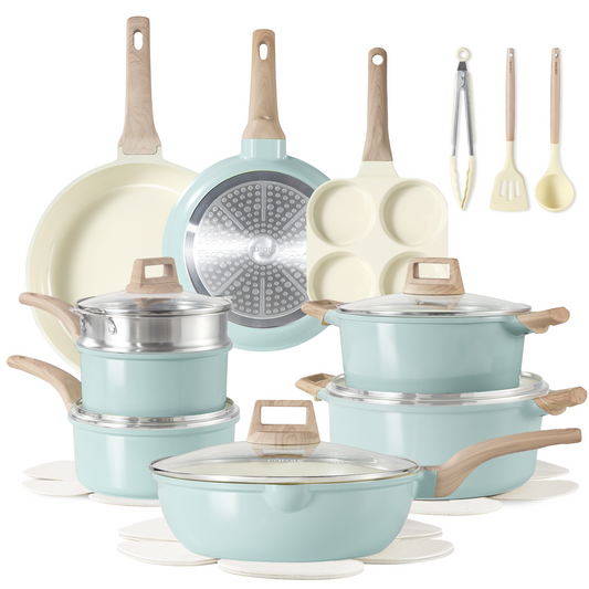 CAROTE 21 Pots and Pans Set Non stick, Cookware Set Induction Kitchen Cooking Set w/Frying Pans & Saucepans