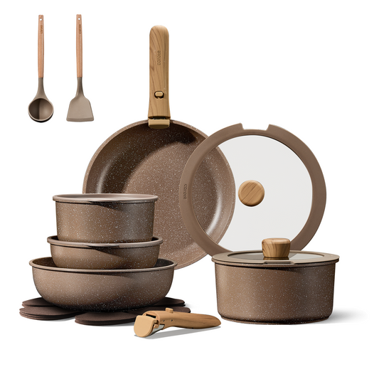 CAROTE 17PCS Brown Cookware Set