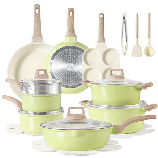 CAROTE 21 Pots and Pans Set Non stick, Cookware Set Induction Kitchen Cooking Set w/Frying Pans & Saucepans