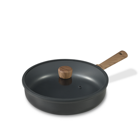 CAROTE Frying Pan Nonstick Black with Lid, Cookware Kitchen Essential