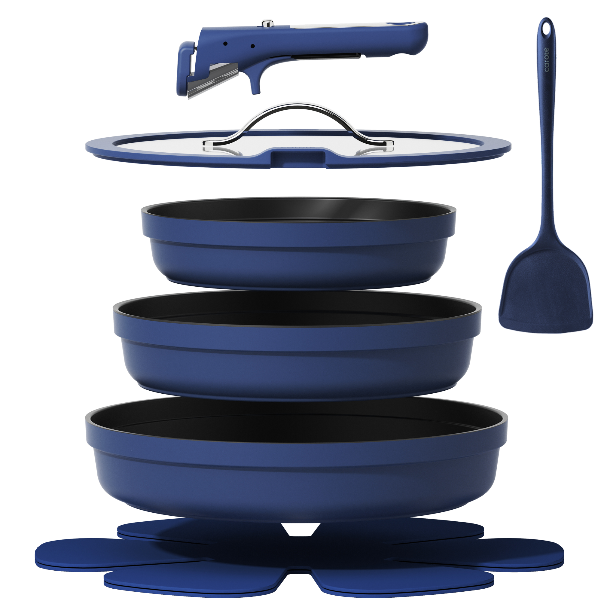 Carote 8 Pcs Nonstick Pans Set, Nonstick Skillets with Detachable Handle, Oven Safe, Induction Cookware, Stackable Kitchen Set, Blue