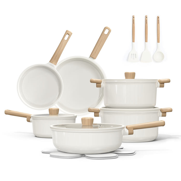CAROTE 18pcs Ceramic Cookware Sets, Pots and Pans Set Non Stick, Healthy Cookware Set, Induction Kitchen Pots and Pans, PFAS/PFOA Free