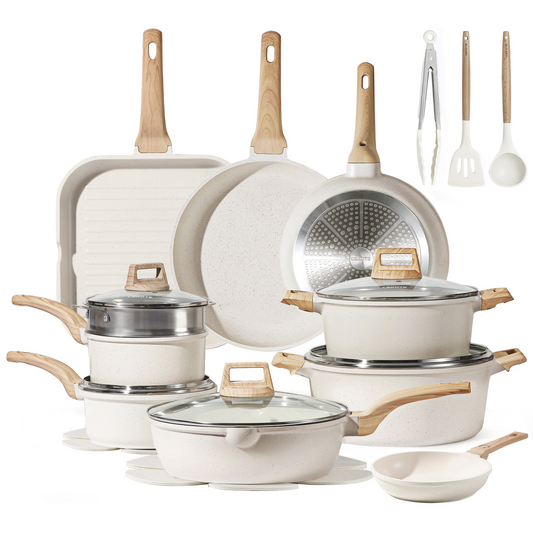 CAROTE Pots and Pans Set Nonstick, Cookware Set Induction Kitchen Cooking Set 22pcs w/Frying Pans & Saucepans& Grill Pan