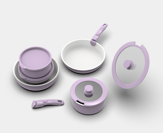 Carote 17pcs cookware set with detachable handle-purple
