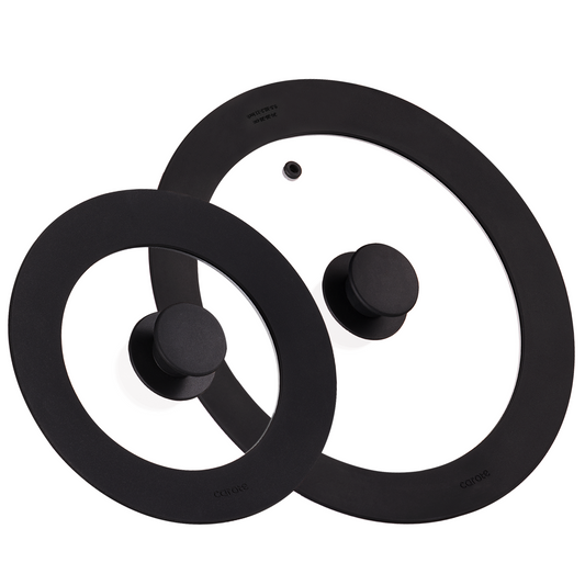 CAROTE 2 PCS Universal Silicone Lid for Pots, Pans and Skillets, Pot Lid With Heat Resistant Silicone Rim and Tempered Glass, Black（6"+7"+8"+ 9.5"+10"+11"）