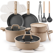 CAROTE 21-Piece Nonstick Cookware Set with Detachable Handle, Pots and Pans Set, Oven/Dishwasher Safe, Brown