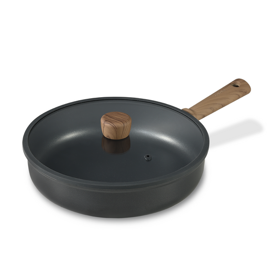 CAROTE Frying Pan Nonstick Black with Lid, Cookware Kitchen Essential