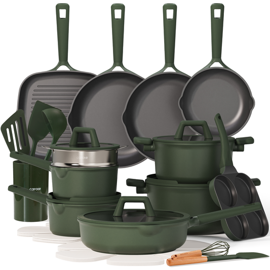 CAROTE 31PCS Pots and Pans Set, nonstick cookware set Kitchen Non stick Induction Cookware Non-toxic Granite Cooking set