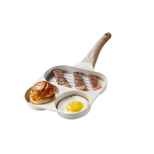 CAROTE Egg Pan Omelette Pan, 3-In-1 Divided Nonstick Grill Pan, Pancake Pan and Healthy Egg CookerSuitable for Gas Stove & Induction Cookware, White Granite