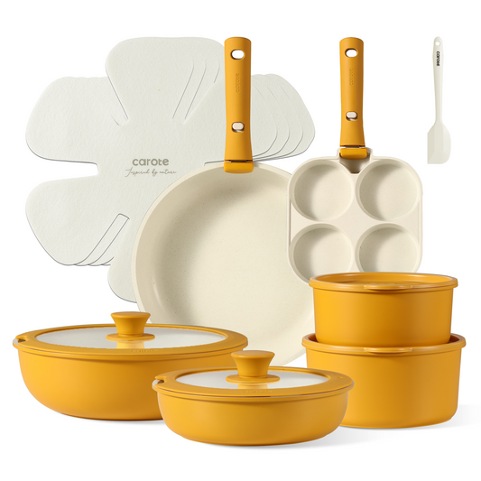 Carote 17pcs cookware set with detachable handle-yellow