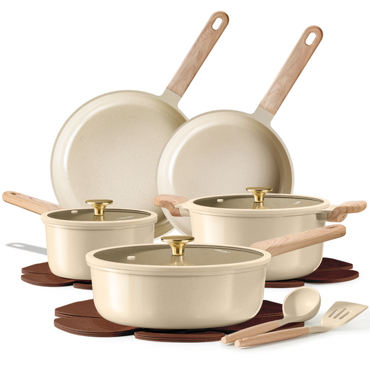 CAROTE 14Pcs Pots and Pans Set Non stick, Ceramic Cookware Set , Non-toxic Kitchen Cooking Set, PFAS and PFOA Free