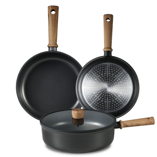 CAROTE 4pcs Pans set, Frying Pan Nonstick Black with Lid, Cookware Kitchen Essential