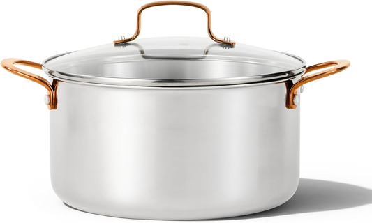 CAROTE 8 Qt Fully-Clad 3-Ply Stainless Steel Stockpot, Stock Pot with Lid Soup Pot,Even Heating, Sturdy & Double Handle,Fits all stoves,Oven & Dishwasher Safe (PFAS/PFOA/PFOS Free)