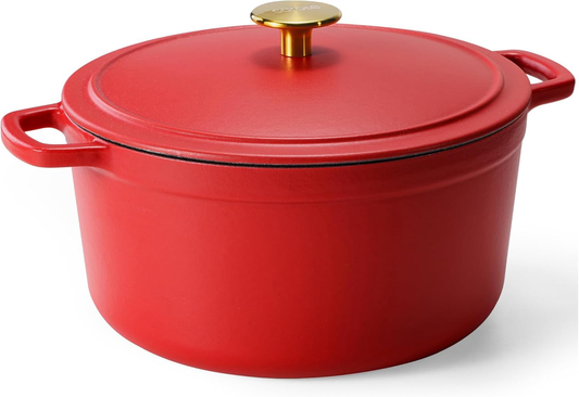 CAROTE Enameled Cast Iron Dutch Oven Pot with Lid, Enameled Dutch Oven for Sourdough Bread Baking, Braising, Stews, Dual Handles, Heavy-Duty Cast Iron Pot, 5QT, Red