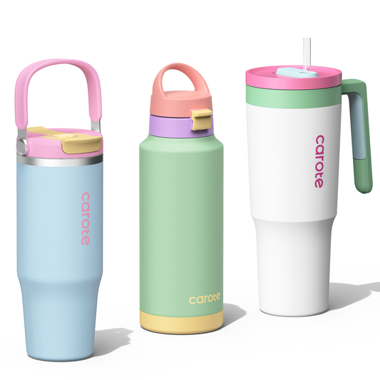 CAROTE Tumbler Set 3pcs 40oz,32oz,32oz, Stainless Steel Vacuum with Handle, Insulated Coffee Tumbler，Double Wall Water Bottle with Lid and Straw, Dishwasher Safe, BPA-Free, Multicolor