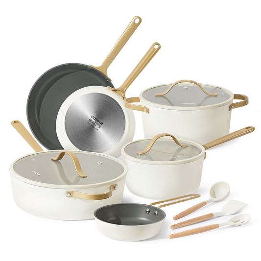 CAROTE 12PCS Saudi Collection Nonstick Cookware Set, Pots and Pans Set Non Stick, Dishwasher Safe, Oven Safe Up to 500°F, Cream White