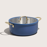 Carote 6QT Tri-Ply Stainless Steel Stock Pot with Lid, Induction Cookware Pot, Easy Cleaning Saucepan (Blue)