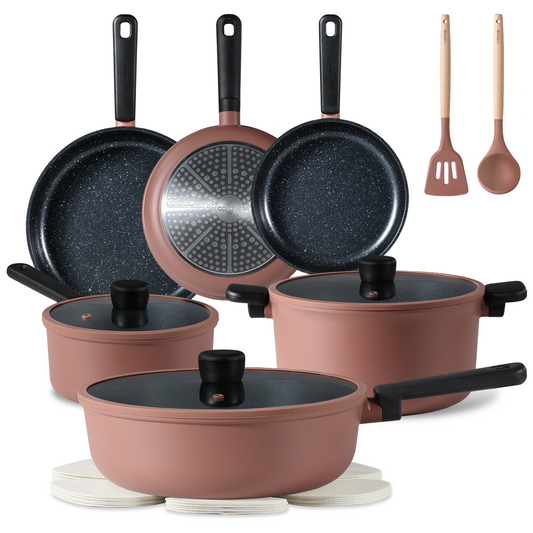 CAROTE 16pcs non stick cookware set, pots and pans set non stick