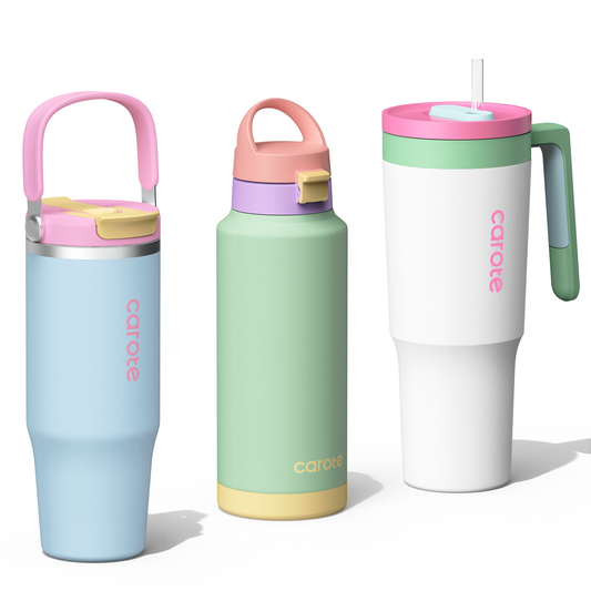 CAROTE 3PCS Insulated Stainless Steel Tumbler Set with Handles, 40oz,32oz*2, Leak-Proof Travel Mugs, Double Wall Vacuum, Mint Berry