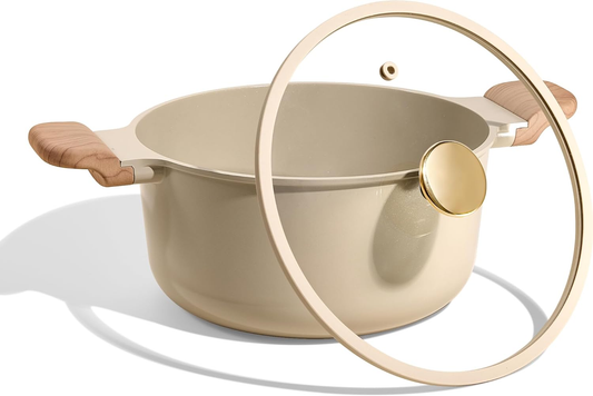 CAROTE 4.5 Qt Nonstick Stock Pot with Lid Soup Pot, Ceramic 4.5 Quart with Lid, Casserole Super Easy to Clean Non Stick Cooking Pot Cookware PFOA Free, Ceramic Cream White