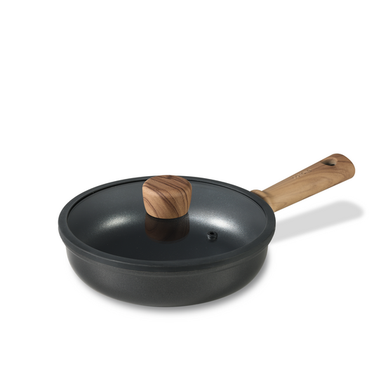 CAROTE Frying Pan Nonstick Black with Lid, Cookware Kitchen Essential