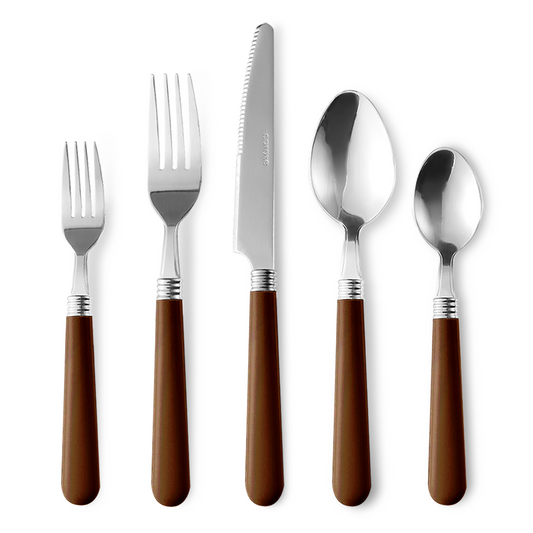 CAROTE 20Pcs Silverware Set, Stainless Steel Flatware Set with Brown Handle