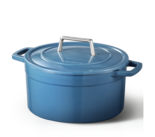 Carote 5QT Enamel Cast Iron Dutch Oven Pot for Sourdough Bread Stew Roast, Easy Cleaning, Bluestone