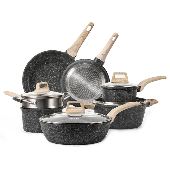 8PCS Kitchen Induction Cookware Set Granite Non Stick Pots and Pans Set  w/Lid